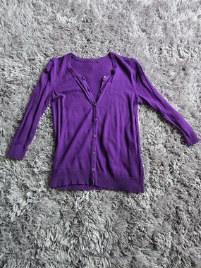 New York & Company Button-Up Lightweight Cardigan - Purple